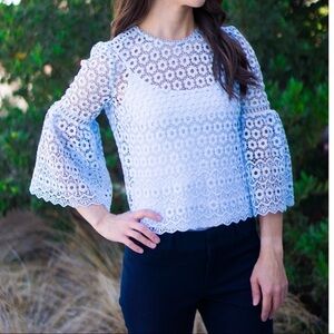 J. Crew  Blue Daisylace bell-sleeve top Size 0